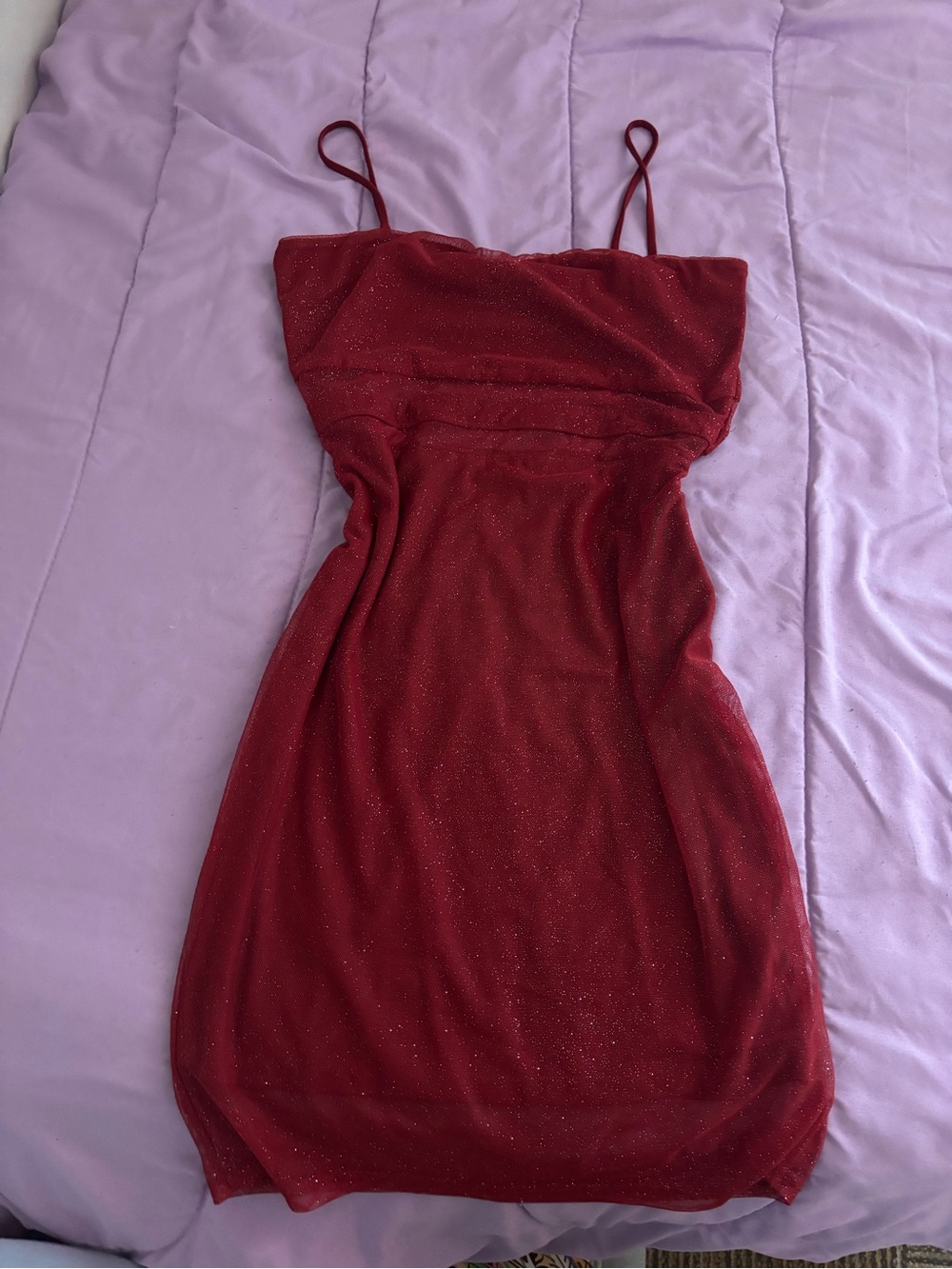 Windsor Red Sparkle Spaghetti-Strap Mini Dress